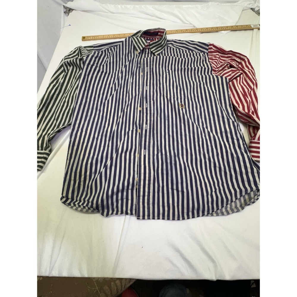 Tommy Hilfiger Shirt Vintage 90s Y2K Red White Green Button Front Mens Size L